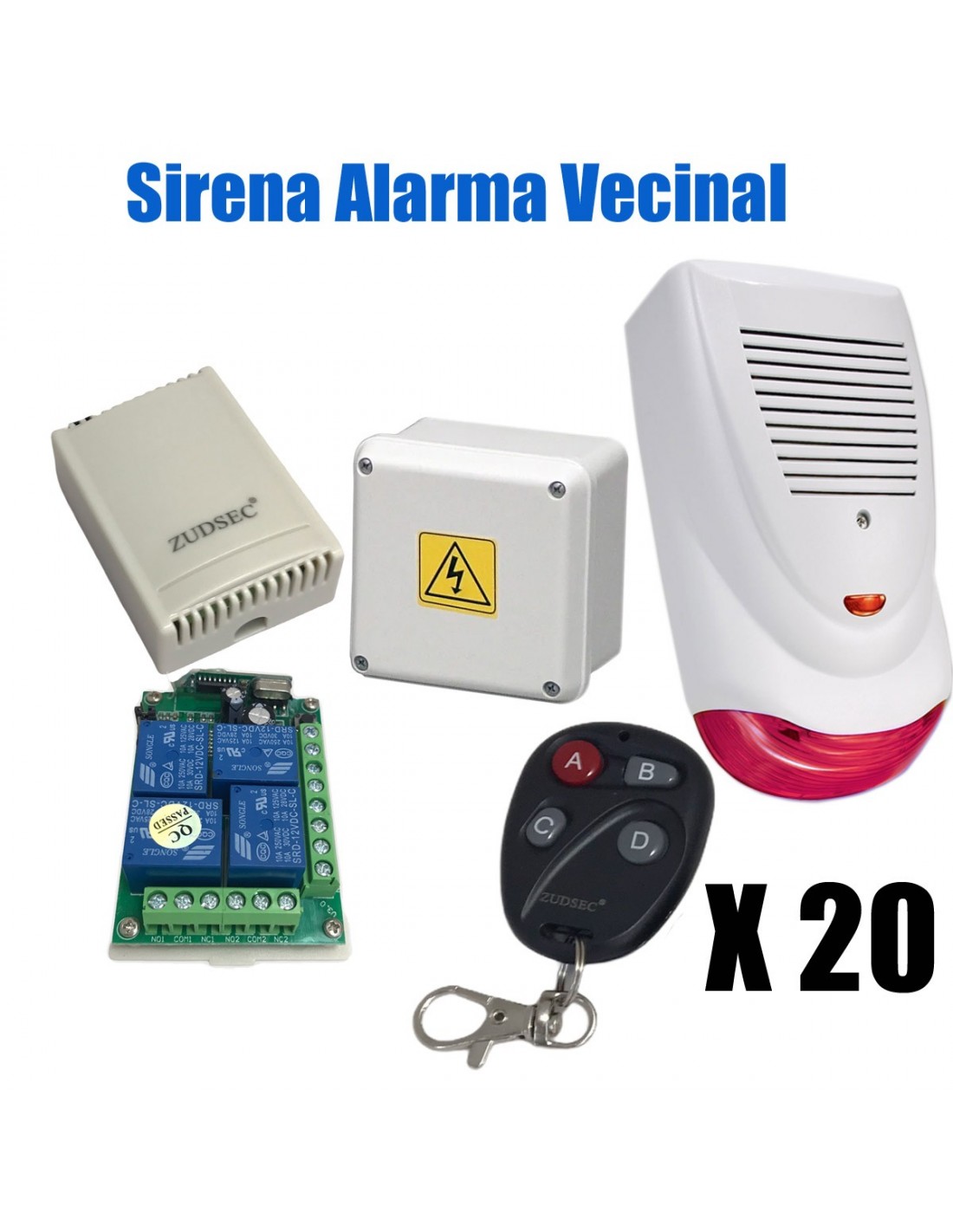 Kit Alarma Vecinal App Celular Wifi 20 Controles 1 Sirena Exterior Caja  Fuente